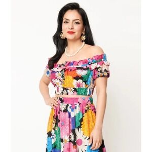 Unique Vintage Floral‎ Off Shoulder Crop Top Plus Size 2X Retro Pinup Feminine